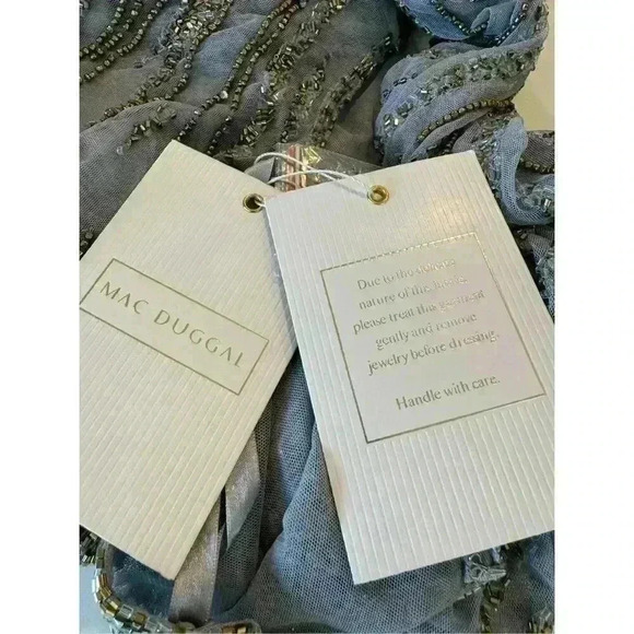 New Mac Duggal 5240 Beaded Illusion Neck Long Sleeve Maxi Gown - Size 10- Platin - Picture 9 of 12